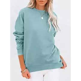 Round Neck Casual Loose Solid Color Pullover Sweatshirt