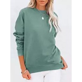 Round Neck Casual Loose Solid Color Pullover Sweatshirt