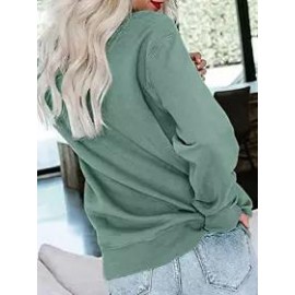 Round Neck Casual Loose Solid Color Pullover Sweatshirt
