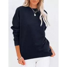 Round Neck Casual Loose Solid Color Pullover Sweatshirt