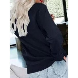 Round Neck Casual Loose Solid Color Pullover Sweatshirt