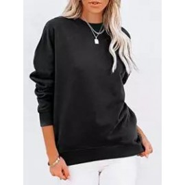 Round Neck Casual Loose Solid Color Pullover Sweatshirt