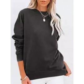 Round Neck Casual Loose Solid Color Pullover Sweatshirt