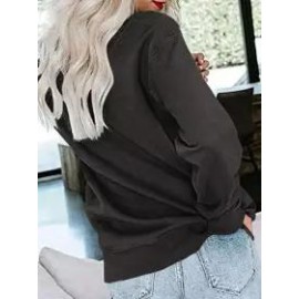 Round Neck Casual Loose Solid Color Pullover Sweatshirt
