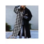 Fashion Printed Color Block Woolen Coat