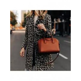 Casual Fashion Leopard Print Wool Coat