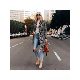 Casual Fashion Leopard Print Wool Coat