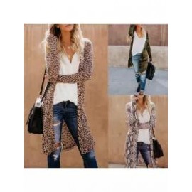 Casual leopard camouflage printed long cardigan