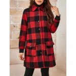 Red And Black Plaid Patch Pocket Coat