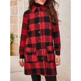 Red And Black Plaid Patch Pocket Coat