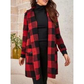 Red And Black Plaid Patch Pocket Coat