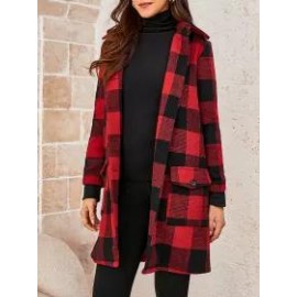 Red And Black Plaid Patch Pocket Coat