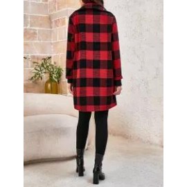 Red And Black Plaid Patch Pocket Coat