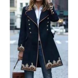 Casual Vintage Print Lapel Long Sleeve Coat