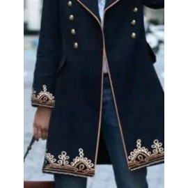 Casual Vintage Print Lapel Long Sleeve Coat