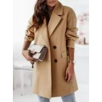 Lapel Plain Flap Pocket Double Breasted Woolen Coat