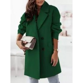 Lapel Plain Flap Pocket Double Breasted Woolen Coat