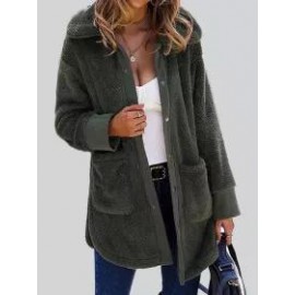Loose Casual Solid Color Thermal Teddy Long Sleeve Coat