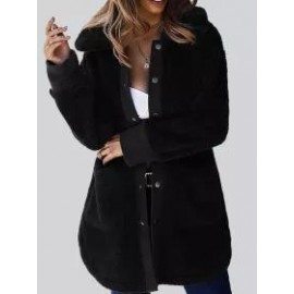 Loose Casual Solid Color Thermal Teddy Long Sleeve Coat