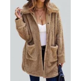 Loose Casual Solid Color Thermal Teddy Long Sleeve Coat