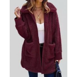 Loose Casual Solid Color Thermal Teddy Long Sleeve Coat