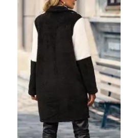 Mid Length Plaid Colorblock Suit Collar Plush Jacket