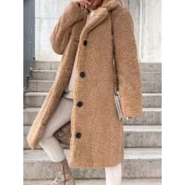 Casual Loose Solid Lamb Wool Single Breasted Coat