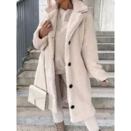 Casual Loose Solid Lamb Wool Single Breasted Coat