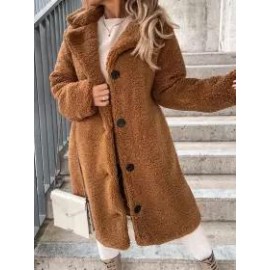 Casual Loose Solid Lamb Wool Single Breasted Coat