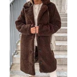 Casual Loose Solid Lamb Wool Single Breasted Coat