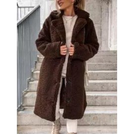 Casual Loose Solid Lamb Wool Single Breasted Coat
