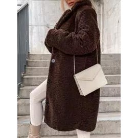 Casual Loose Solid Lamb Wool Single Breasted Coat