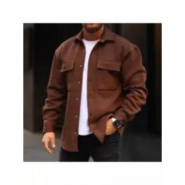 Mens Solid Color Casual Shirt Jacket