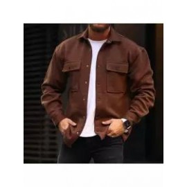 Mens Solid Color Casual Shirt Jacket