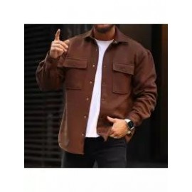 Mens Solid Color Casual Shirt Jacket