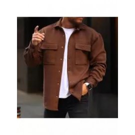 Mens Solid Color Casual Shirt Jacket