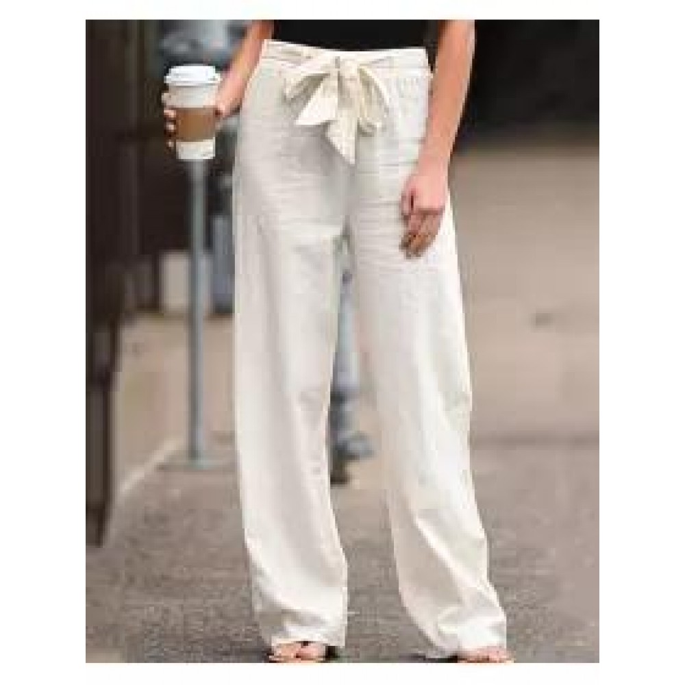Casual solid color elastic waist trousers