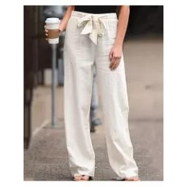 Casual solid color elastic waist trousers