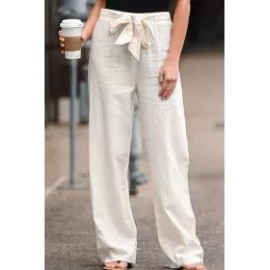 Casual solid color elastic waist trousers