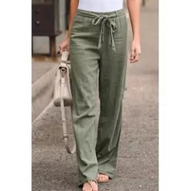 Casual solid color elastic waist trousers