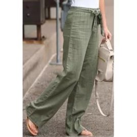 Casual solid color elastic waist trousers
