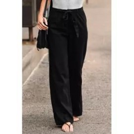 Casual solid color elastic waist trousers