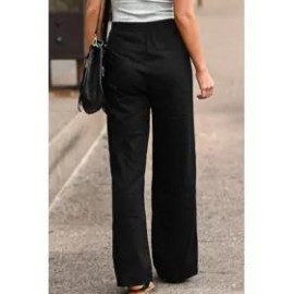 Casual solid color elastic waist trousers