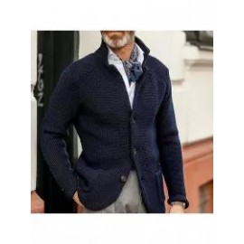 Men's Casual Stand Collar Thick Knit Suit Jacket