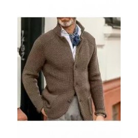 Men's Casual Stand Collar Thick Knit Suit Jacket