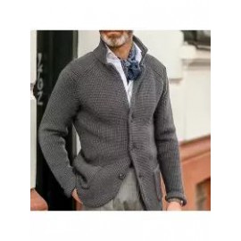 Men's Casual Stand Collar Thick Knit Suit Jacket
