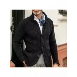 Men's Casual Stand Collar Thick Knit Suit Jacket