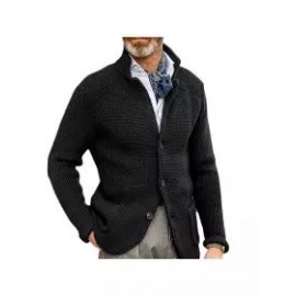 Men's Casual Stand Collar Thick Knit Suit Jacket