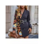 Fashion Slim Cardigan Print Stitching Suit
