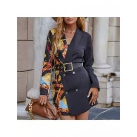 Fashion Slim Cardigan Print Stitching Suit